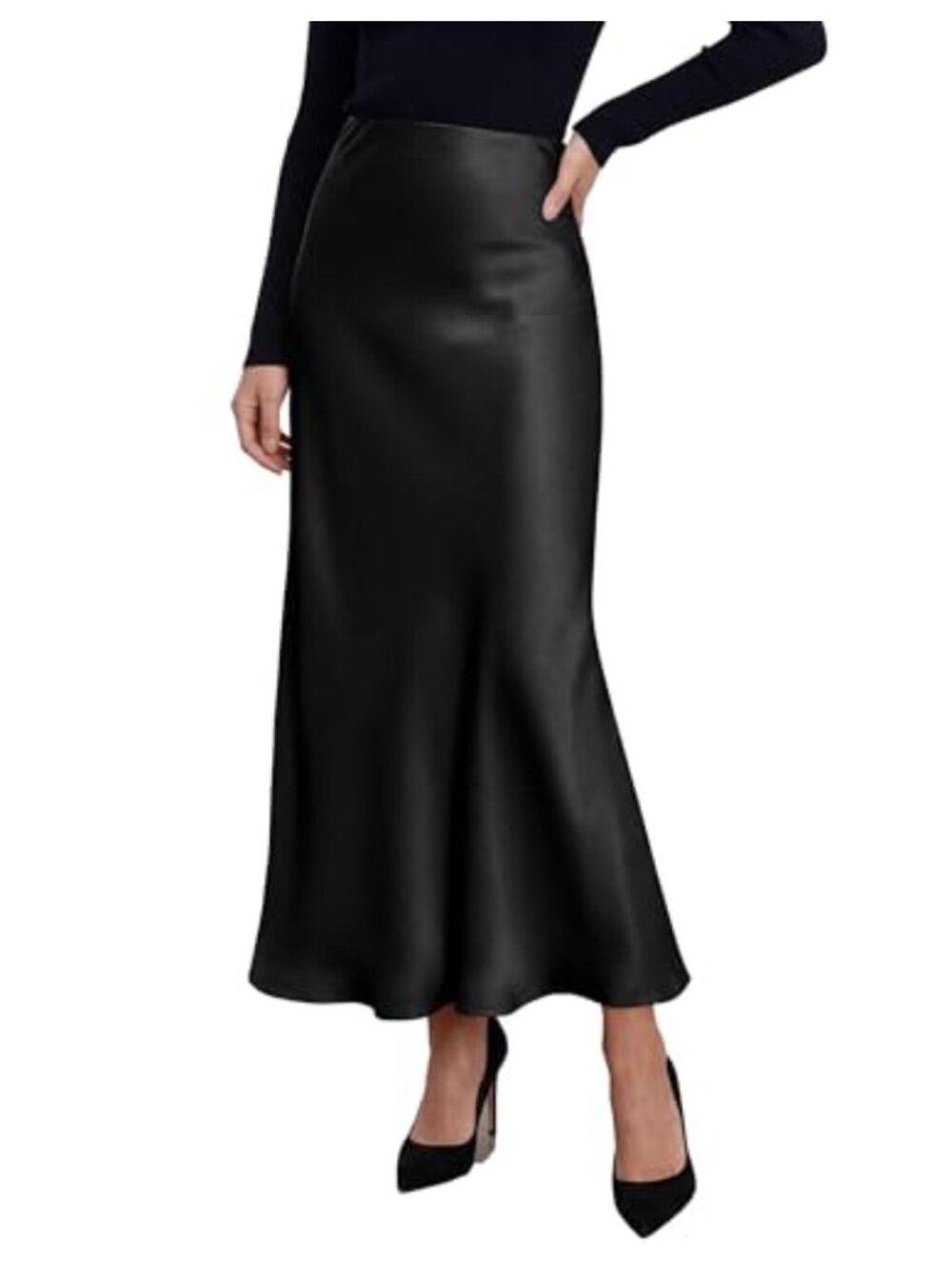 Women's Satin Maxi Skirt, High Waisted Mermaid Bodycon Fall Outfit